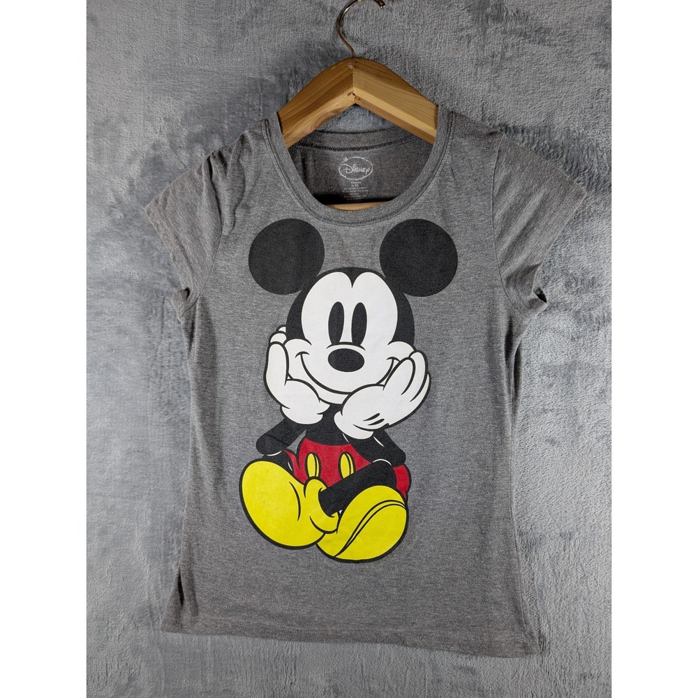 Disney Parks Mickey Mouse Gray Heather Graphic Tee Shirt Women's XL Front & Back